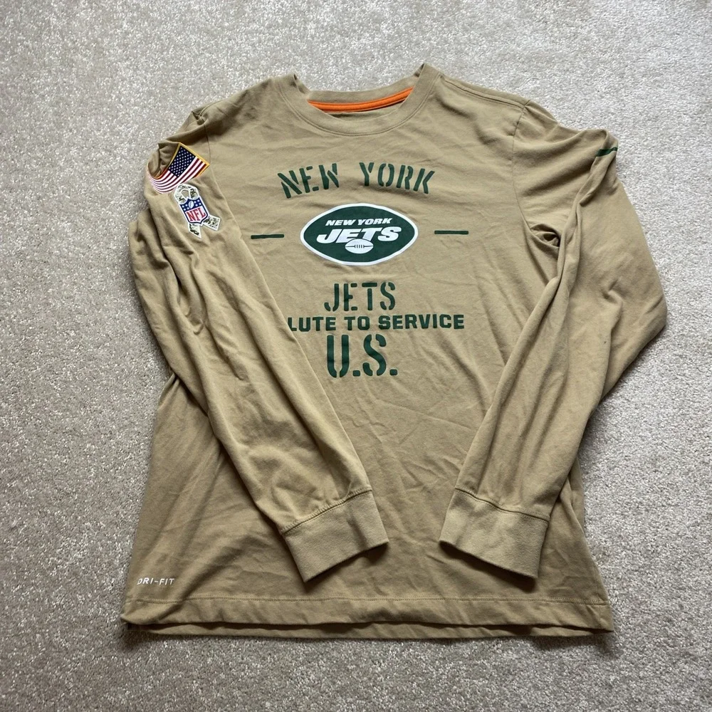 Nike New York Jets Shirt Mens Small Tan Salute To Service Long Sleeve Dri-Fit